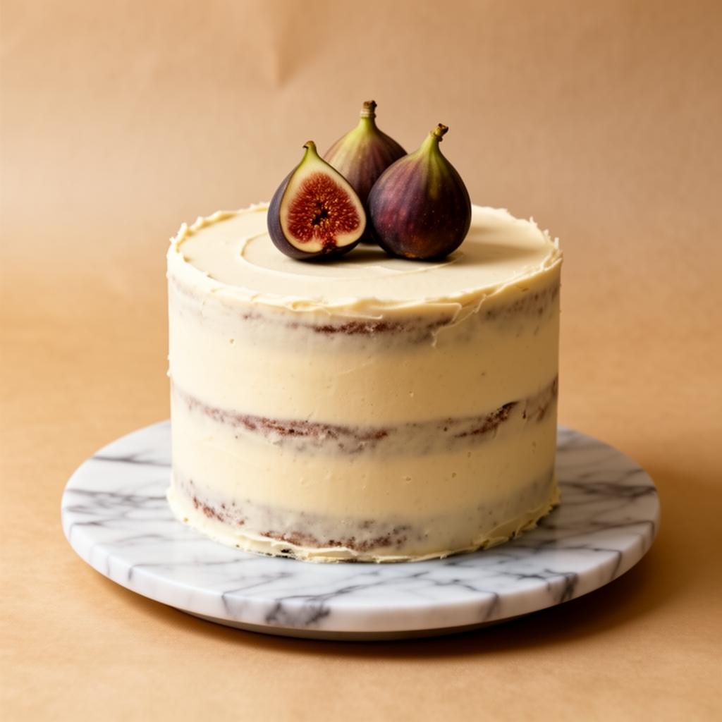 Naked layer cake with fresh figs on a marble plate